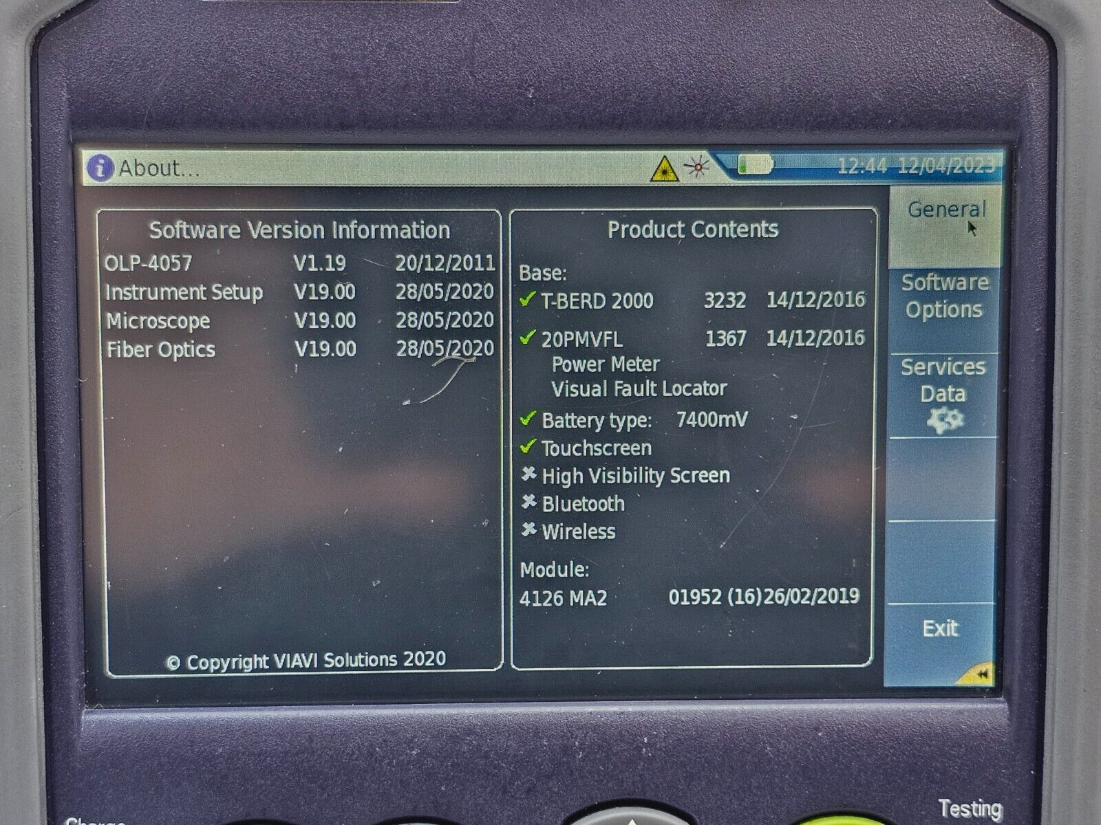 Viavi JDSU MTS T-BERD 2000 with PM / VFL & 4126 MA2 SM OTDR Module 1310/1550 nm