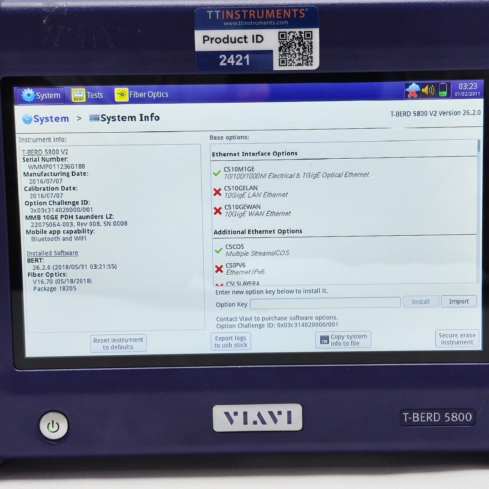 Viavi JDSU MTS T-BERD 5800 V2 w/ 5811P Ethernet Tester 1GigE Optical Electrical