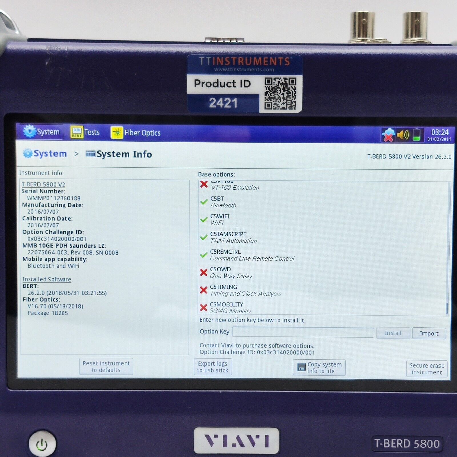 Viavi JDSU MTS T-BERD 5800 V2 w/ 5811P Ethernet Tester 1GigE Optical Electrical
