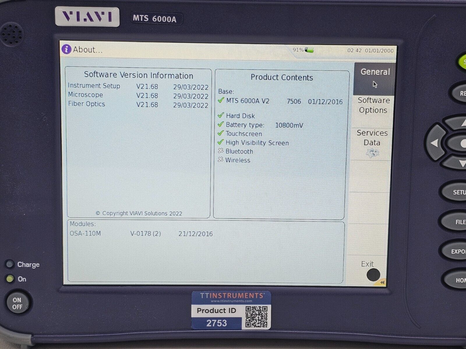 Viavi MTS 6000A V2 mainframe with stylus accessory included in sale