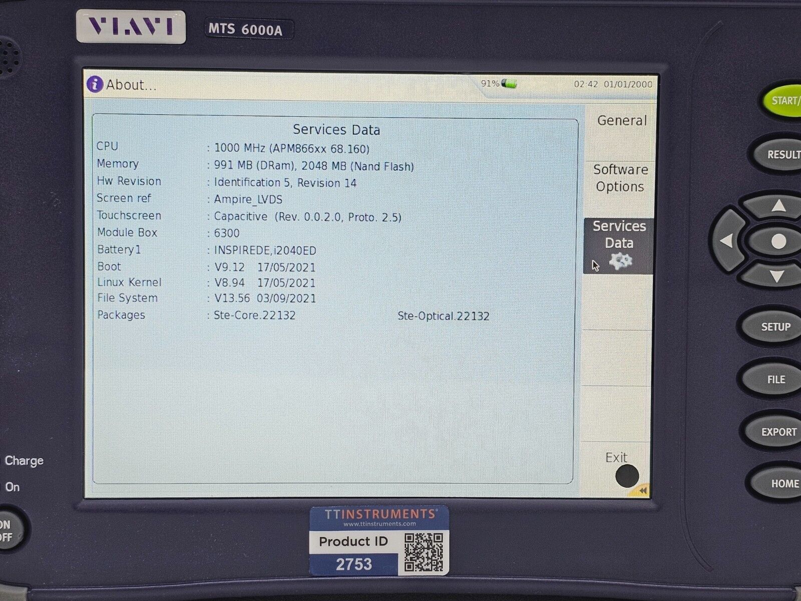 Viavi MTS T-BERD 6000A V2 complete sale contents including mainframe, adapter, and stylus