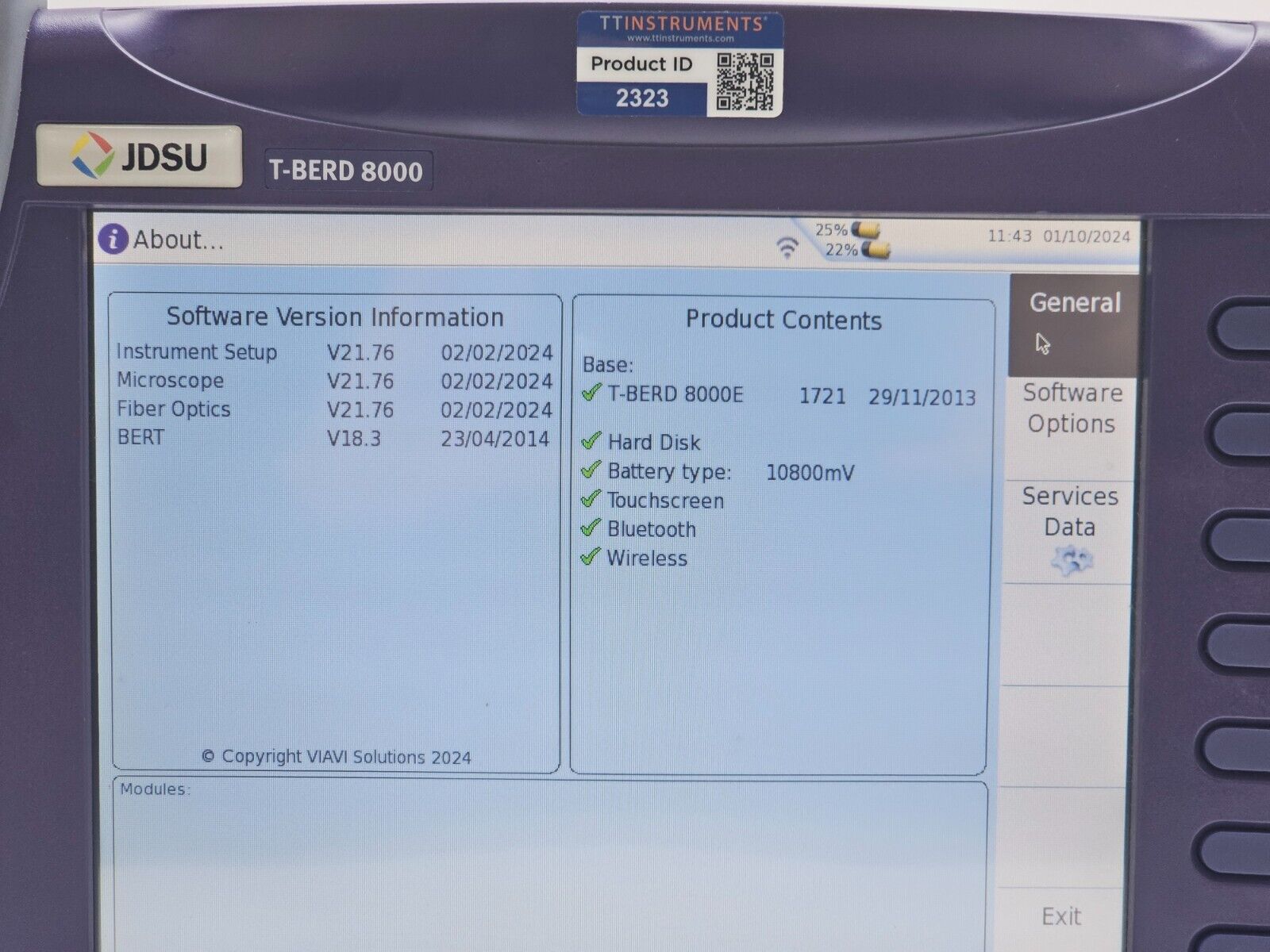 Viavi JDSU MTS T-BERD 8000E V2 Platform with C8200 Dual Module carrier