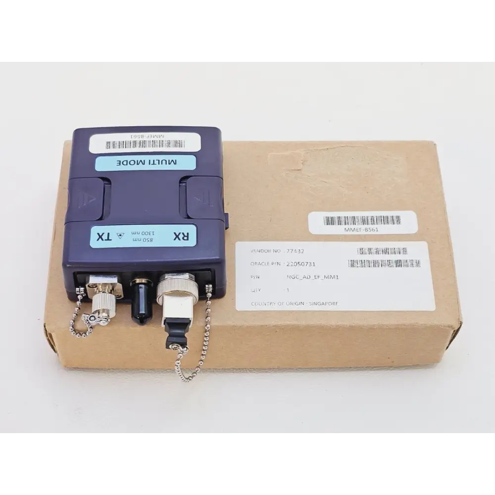 Viavi NGC_AD_EF_MM1 multimode fiber adapter MMEF-B561 front view on box showing TX/RX ports and Multi Mode label