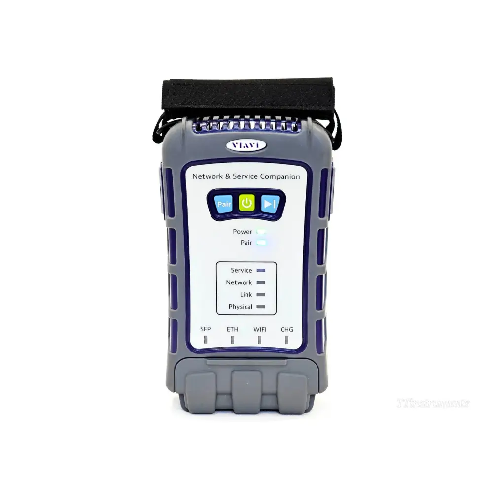 VIAVI NSC-100 Network & Service Companion front panel showing Pair, Power, Run buttons and SFP ETH WIFI CHG indicators