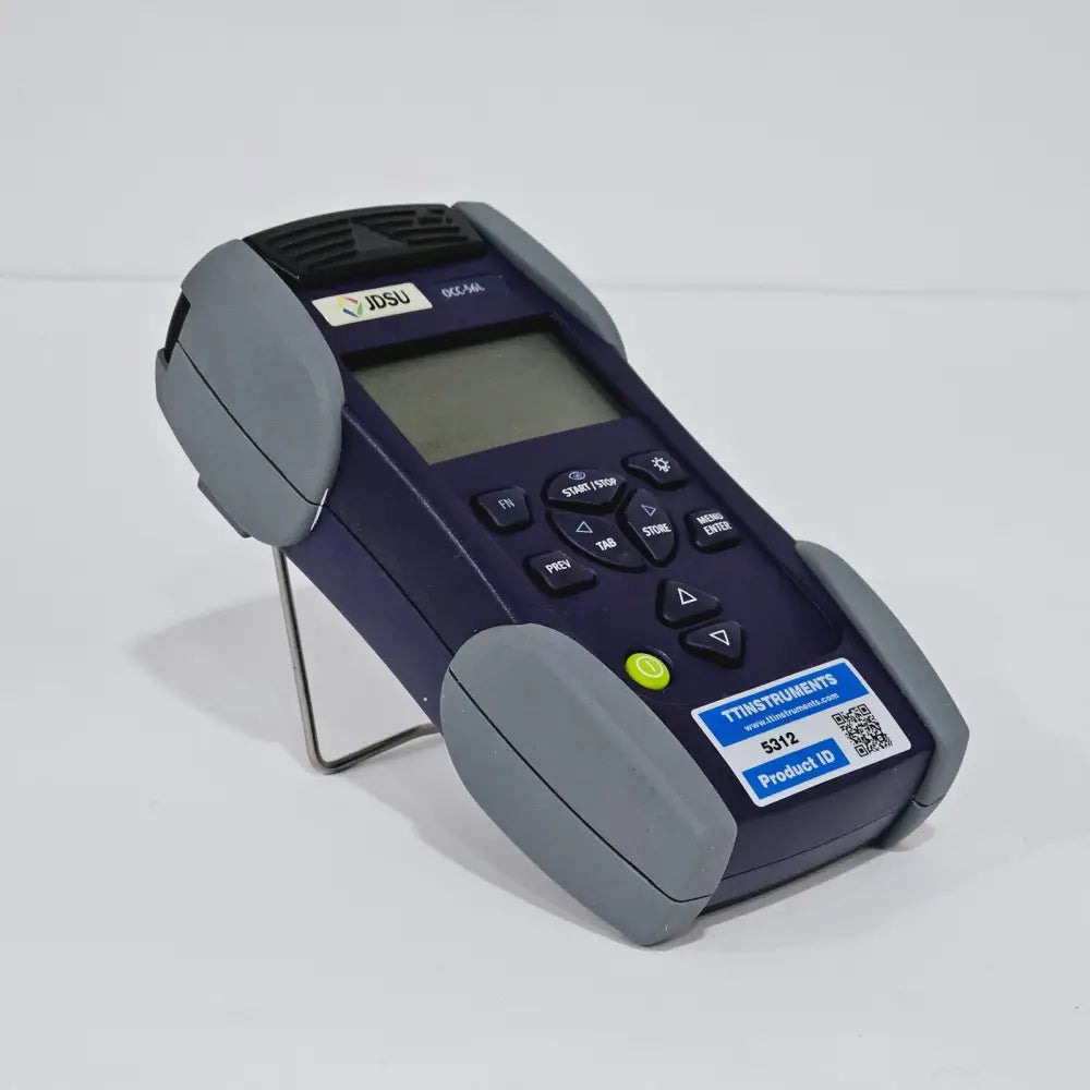JDSU OCC-56L Optical Channel Checker front-angled view on stand showing keypad and LCD display