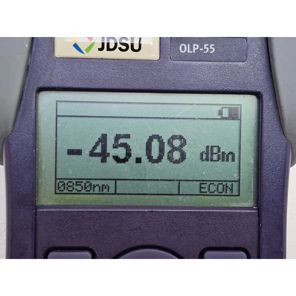Viavi JDSU OLP-55 display showing optical power measurement reading
