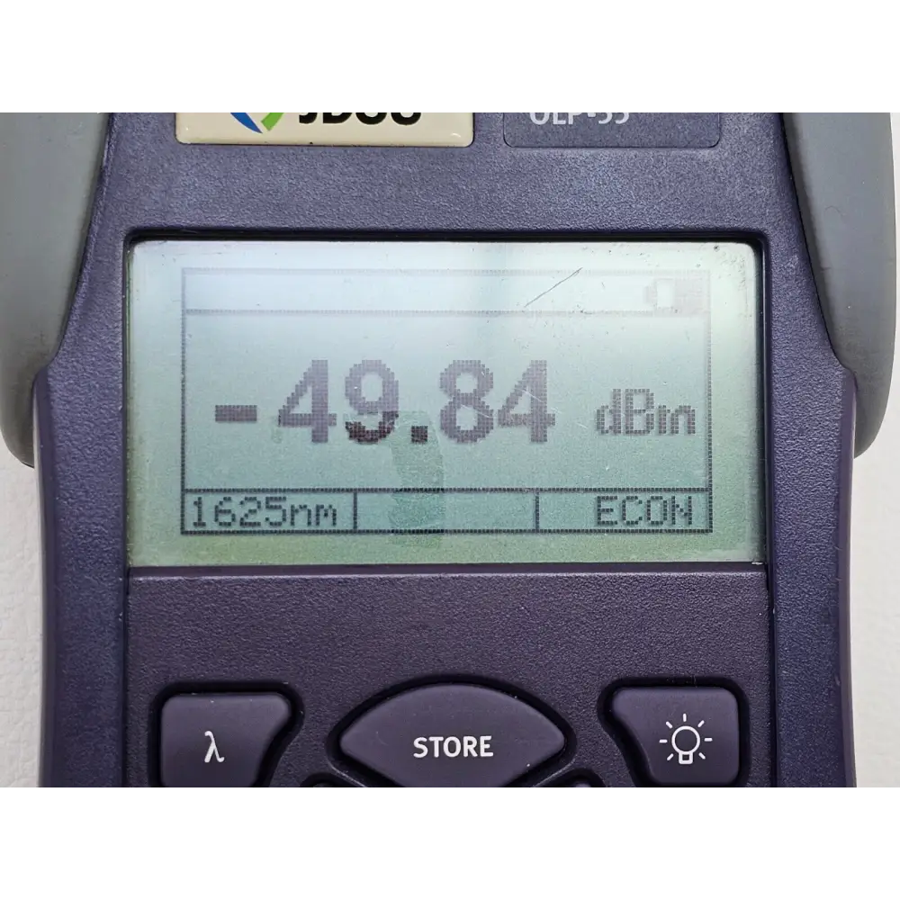 Viavi JDSU OLP-55 close-up of wavelength range 780nm to 1650nm label