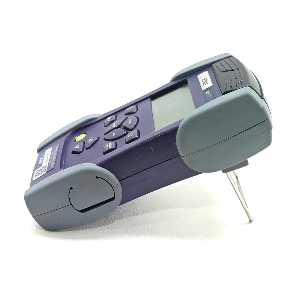 JDSU OLP-55 optical power meter BN 2277/01 left-side profile view showing fold-out stand and TT Instruments label