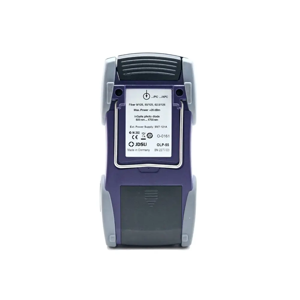 Viavi JDSU OLP-55 rear view showing battery compartment and product labelling