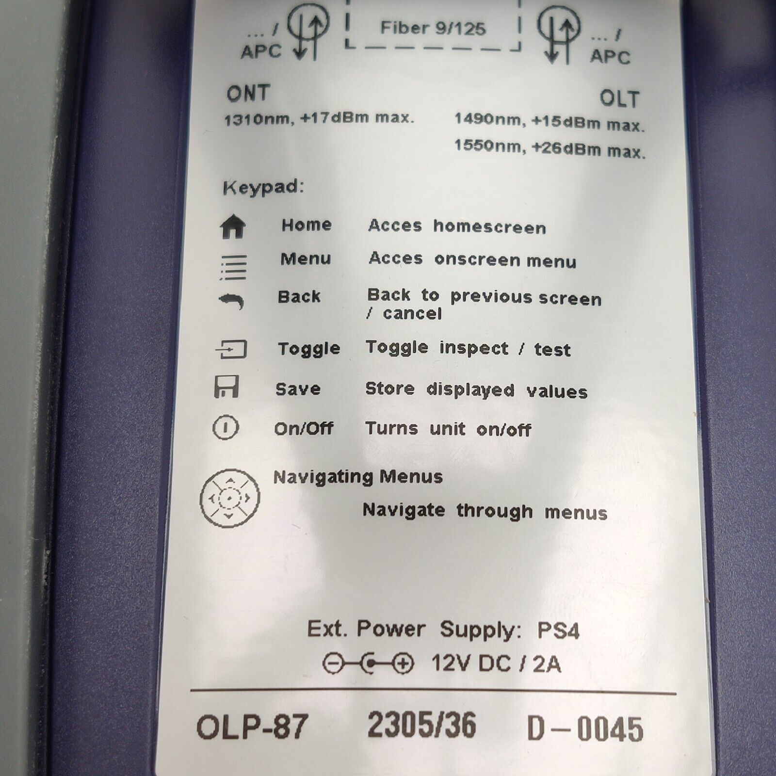 Viavi JDSU OLP-87 2305/36 FTTx PON Power Meter 1310/1490/1550 nm OLT ONT APC