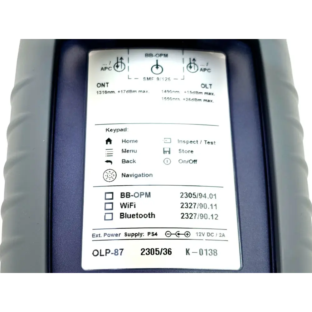 JDSU OLP-87 unit powered on showing active measurement mode