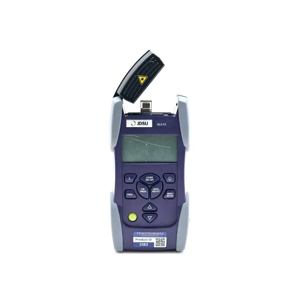 Viavi OLS-55 SmartClass handheld laser source showing illuminated graphical display