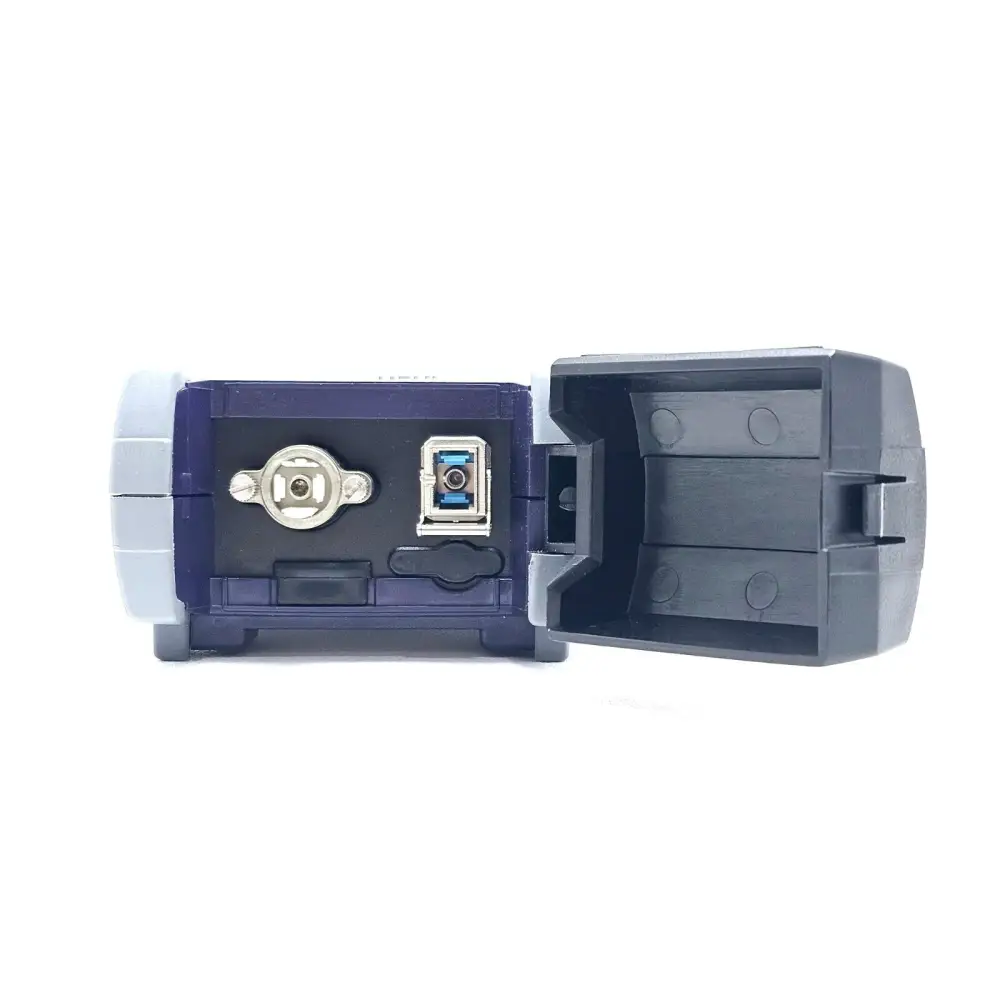 JDSU OLT-55 SmartClass OLTS bottom port panel showing DC power jack and USB-B interface connector