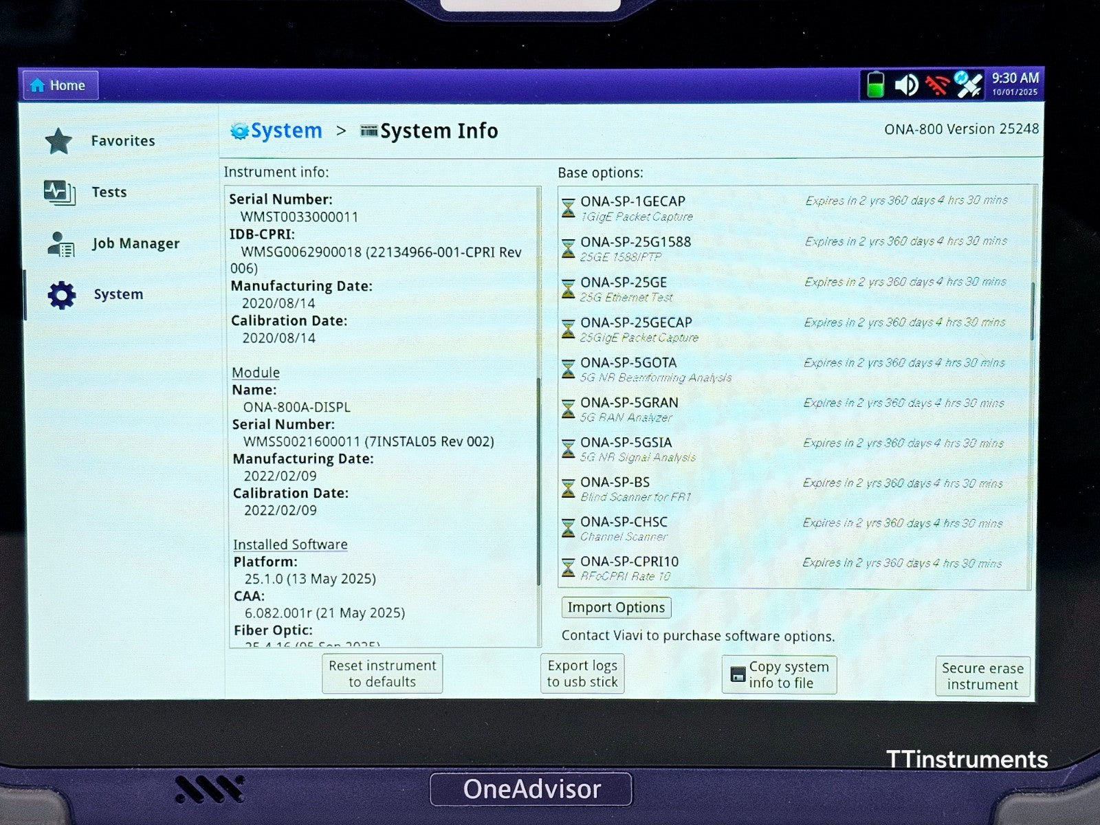 Viavi JDSU ONA-800A OneAdvisor with SPA06MA-O Radio Analysis Ethernet 5G NR 6GHz