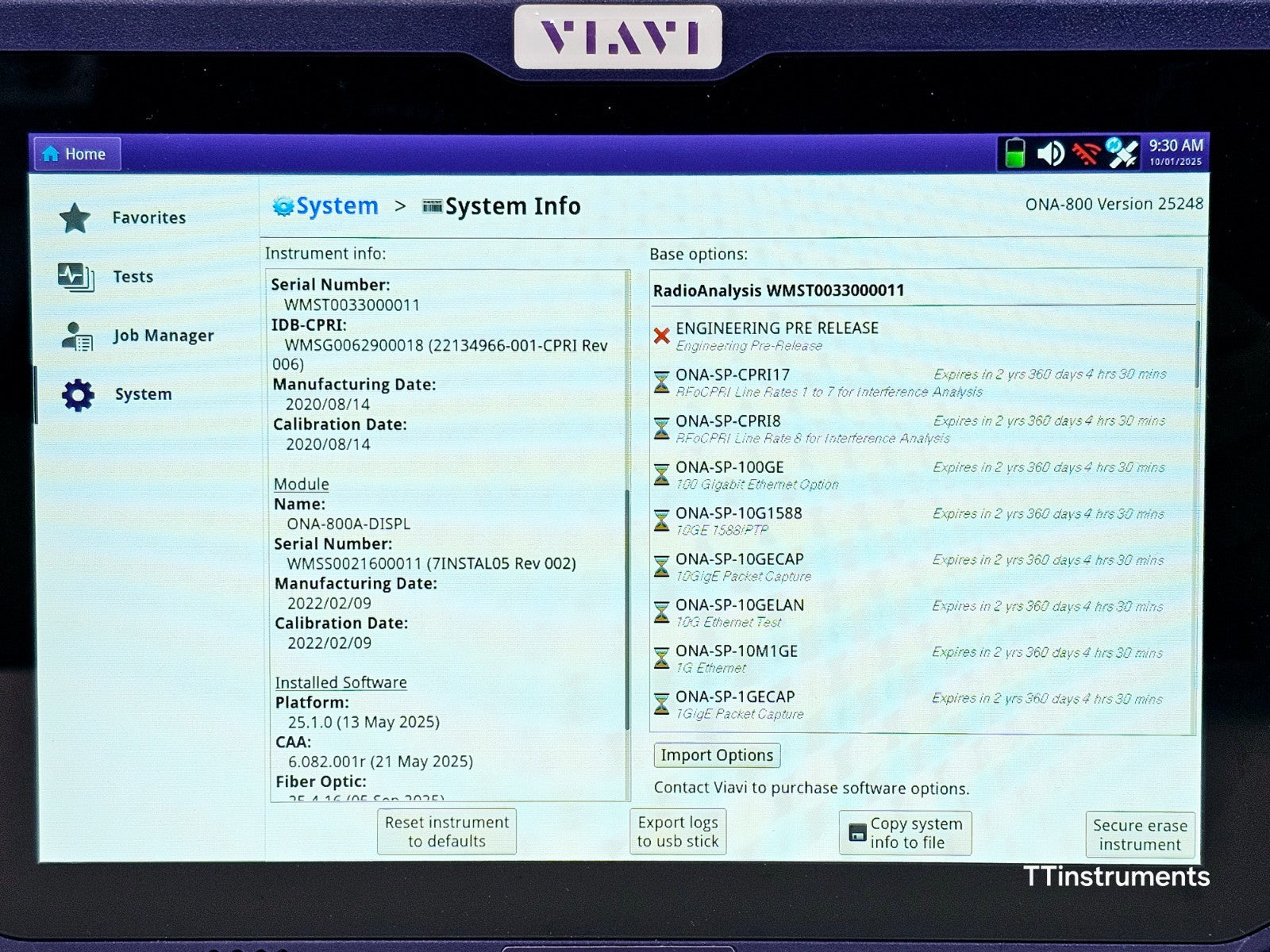 Viavi JDSU ONA-800A OneAdvisor with SPA06MA-O Radio Analysis Ethernet 5G NR 6GHz