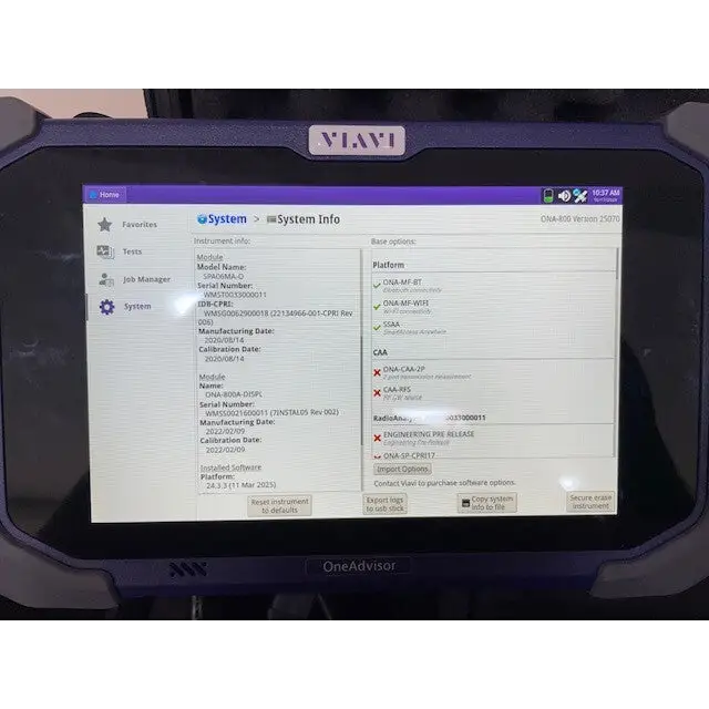 Close-up of ONA-800A touchscreen interface showing 5G NR measurement mode