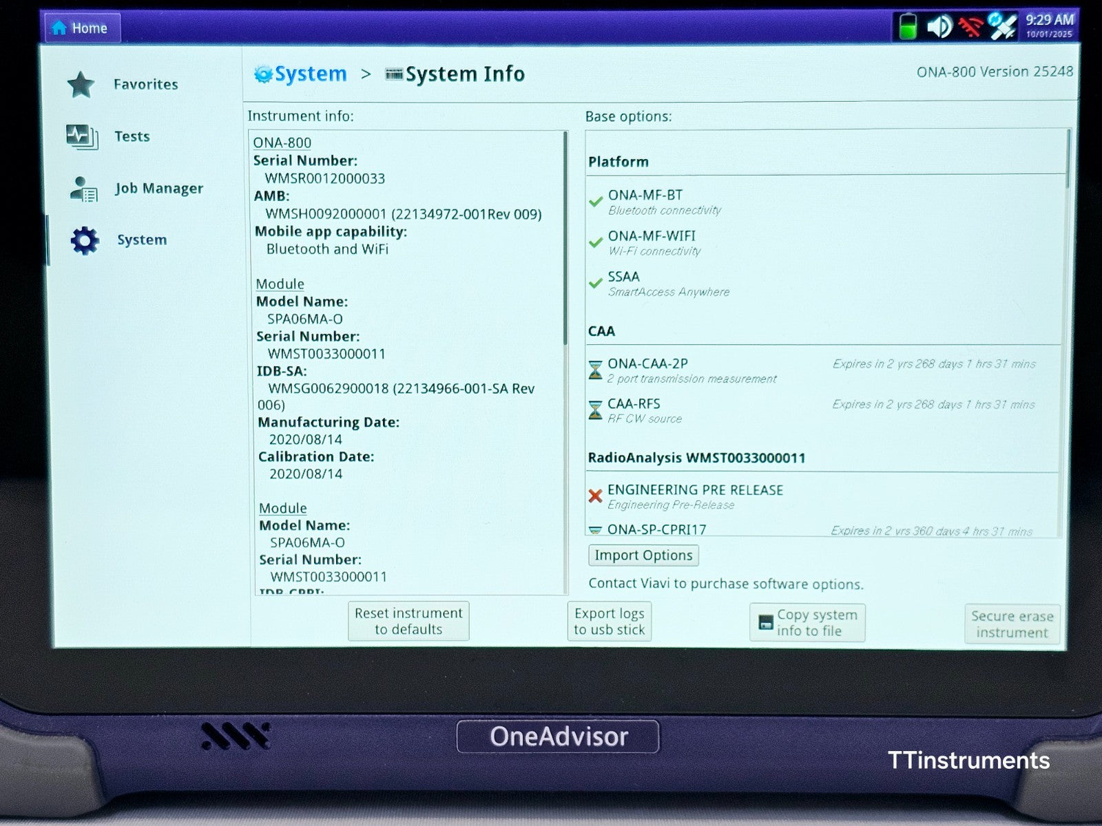 Viavi JDSU ONA-800A OneAdvisor with SPA06MA-O Radio Analysis Ethernet 5G NR 6GHz