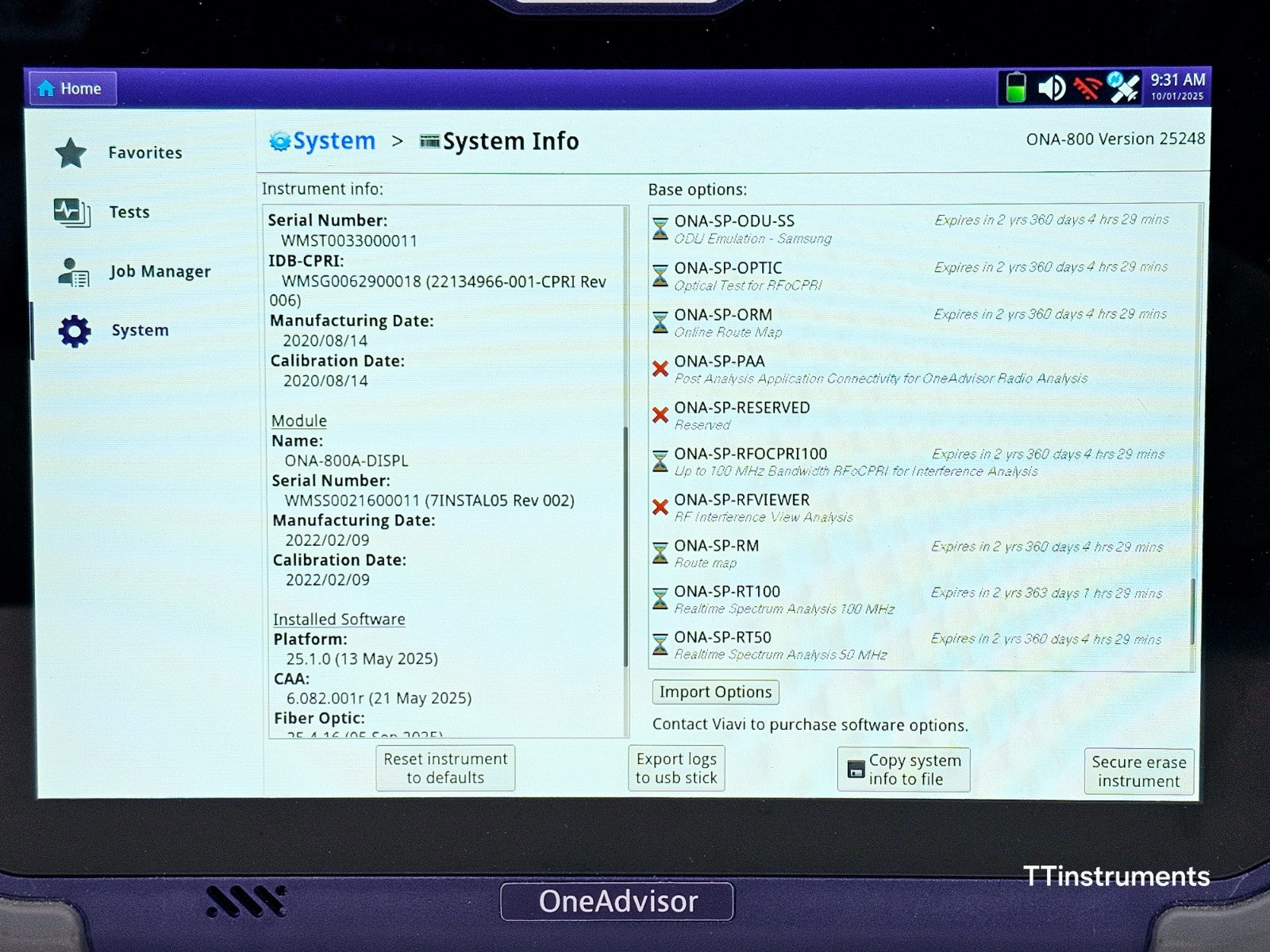 Viavi JDSU ONA-800A OneAdvisor with SPA06MA-O Radio Analysis Ethernet 5G NR 6GHz