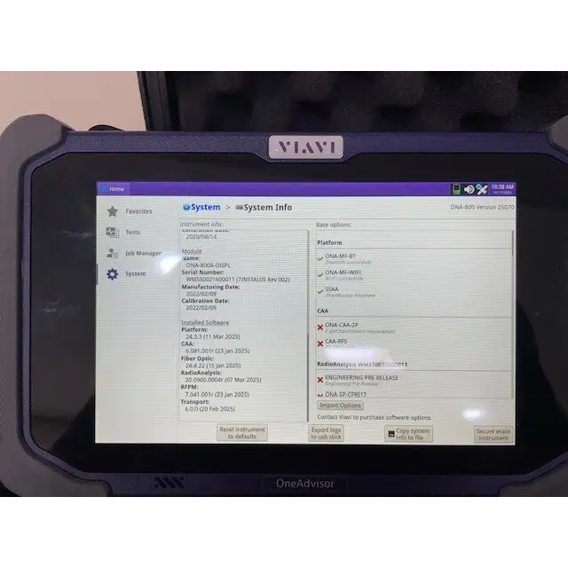 Viavi ONA-800A with all accessories laid out including cables, filters, and GPS antenna