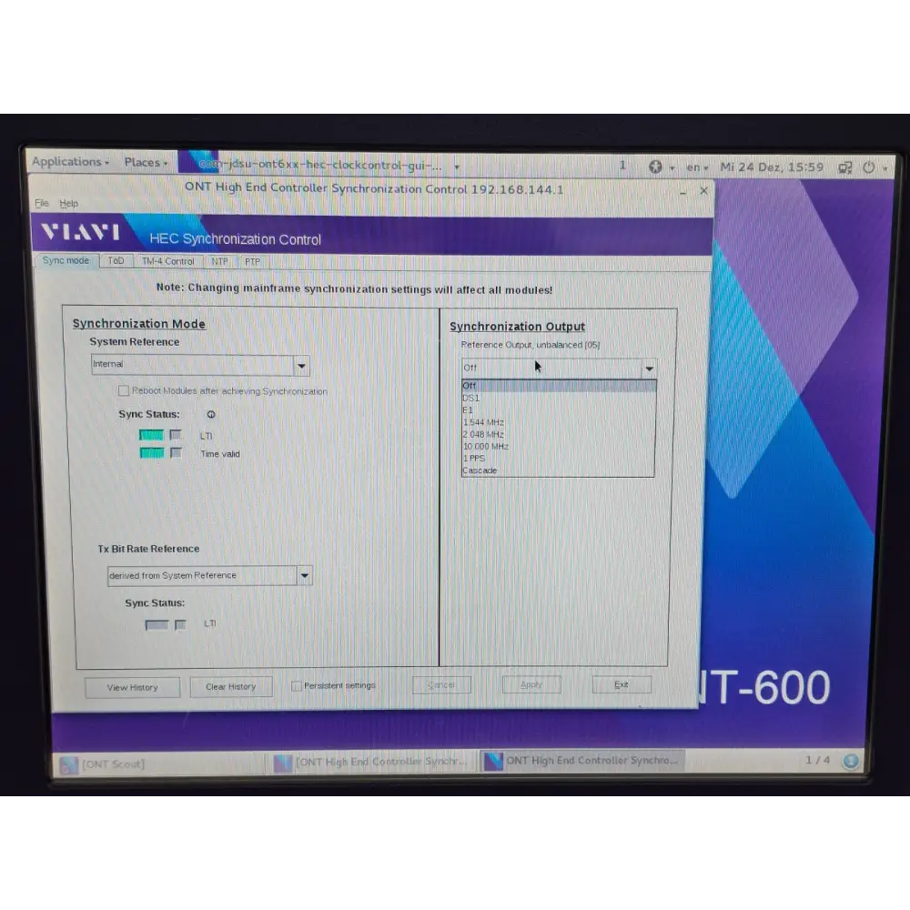 Viavi ONT-603 system overview showing mainframe with 400G CFP8 module fully seated