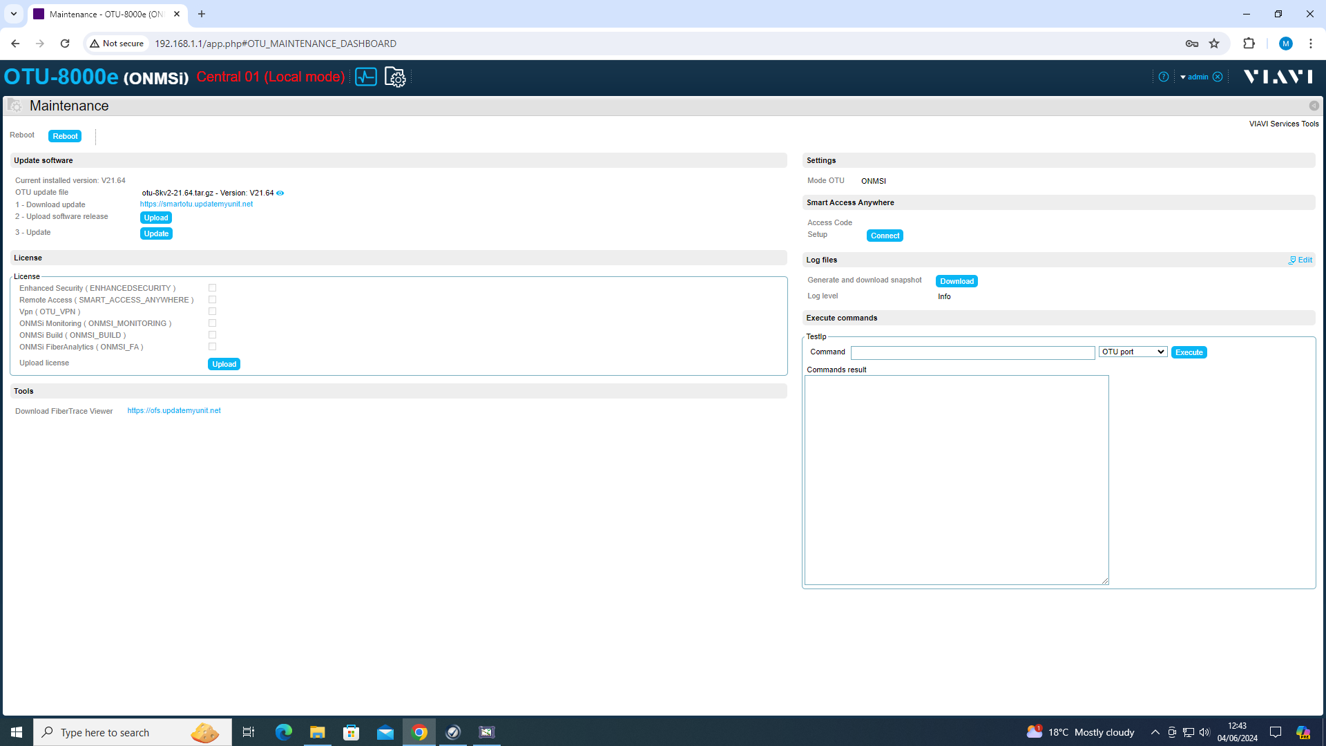 Viavi JDSU OTU 8000e + OTAU 1x4 Optical Switch & E81165B 1650 Filtered Live OTDR