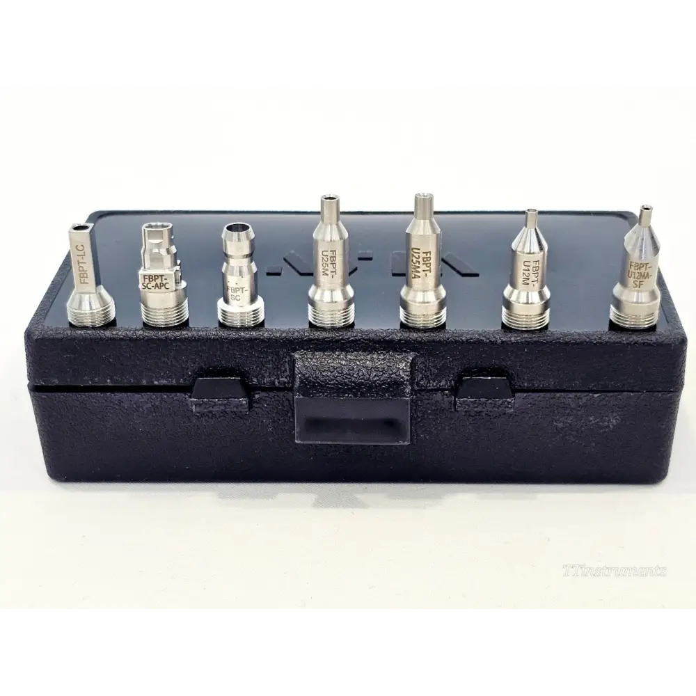 Seven FBPT-series tips in foam case: FBPT-LC, FBPT-SC-APC, FBPT-SC, FBPT-U25M, FBPT-U25MA, FBPT-U12M, FBPT-U12MA-SF