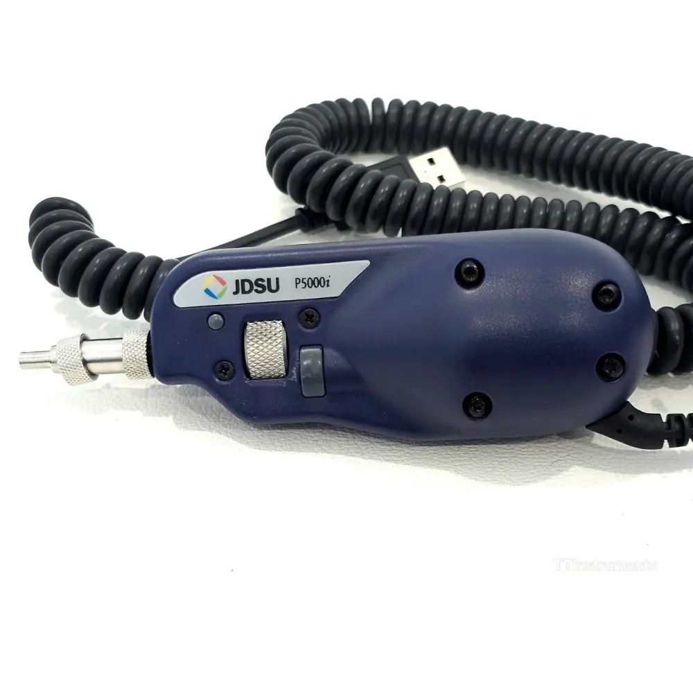 Viavi P5000i Fiberscope and four included tips displayed together on a plain background
