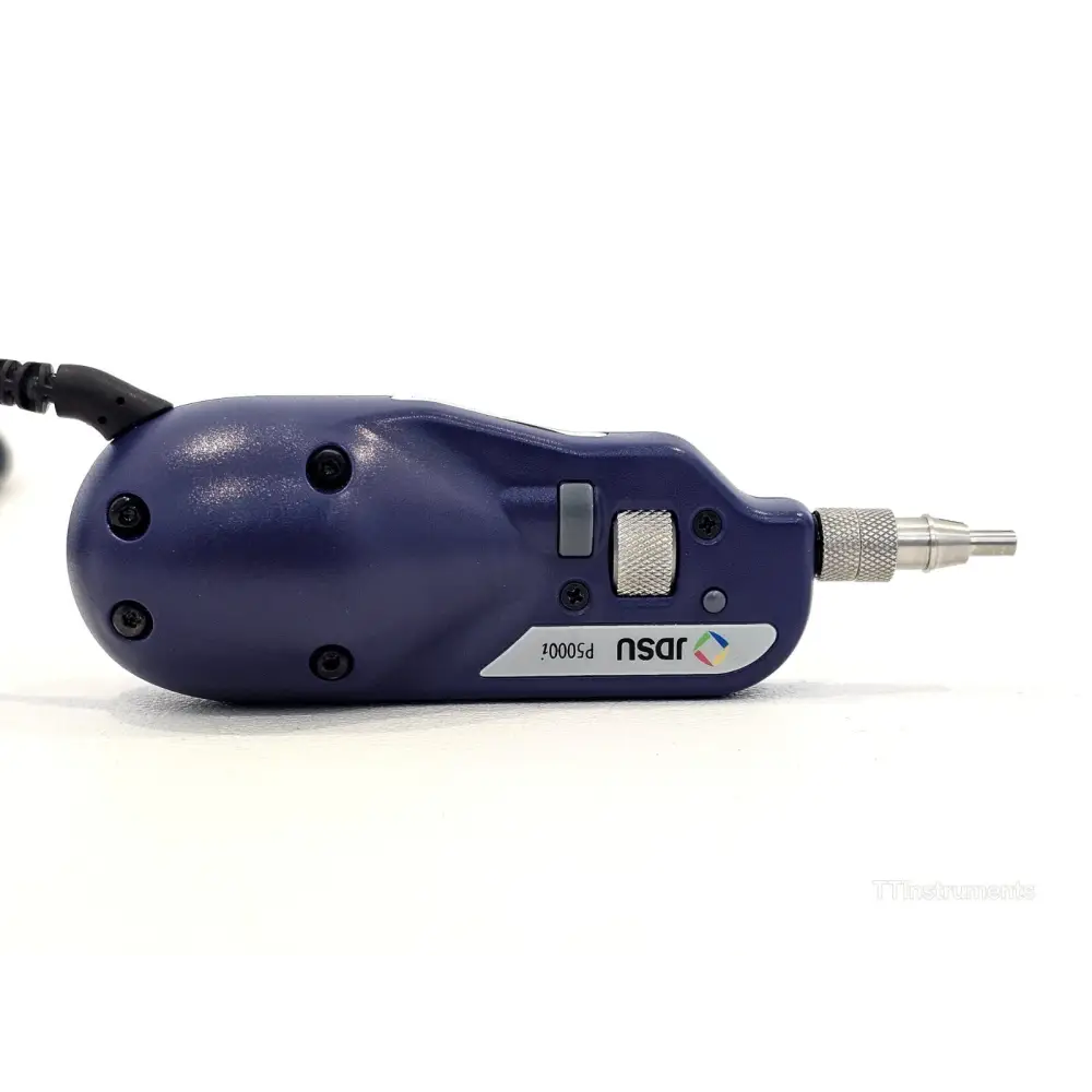 Viavi JDSU P5000i with 1.25 mm and 2.5 mm patchcord tips side view