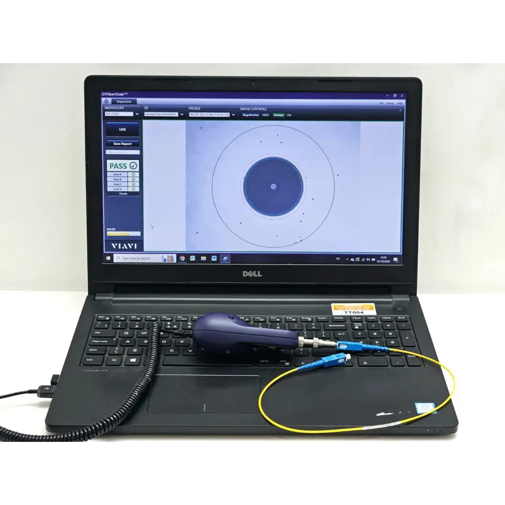 Viavi P5000i inspection reading showing lens contamination artefacts in outer core area