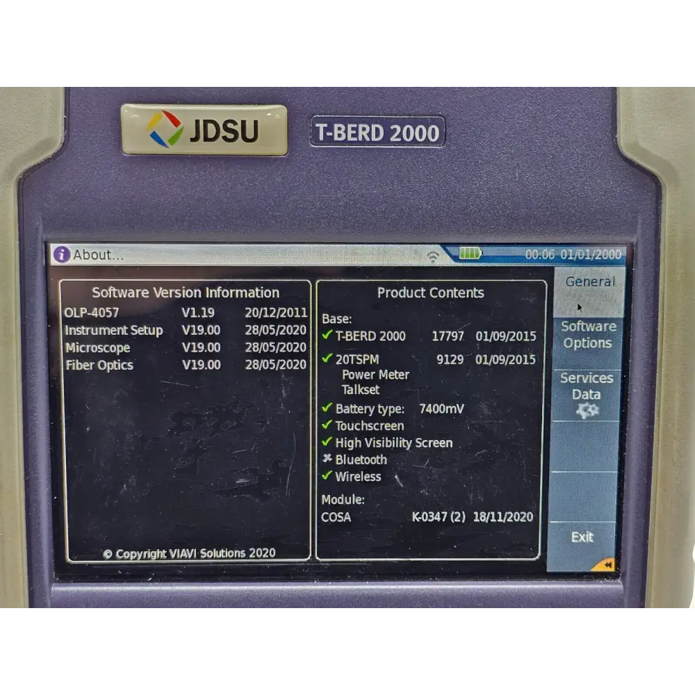Viavi T-BERD 2000 mainframe bottom view showing battery and connector detail