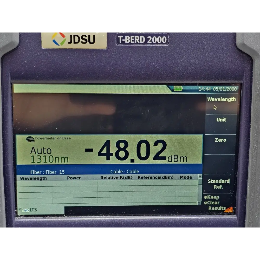 T-BERD 2000 display powered on showing built-in power meter interface