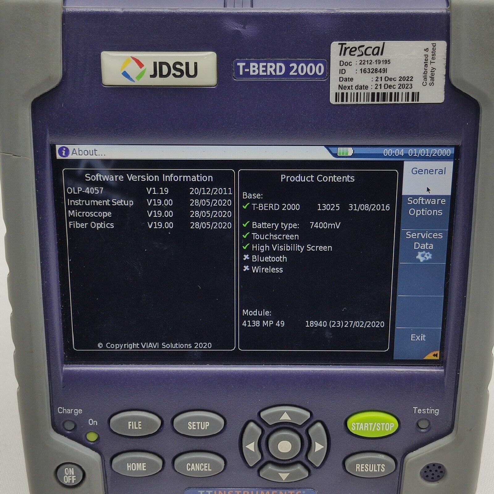 Viavi JDSU T-BERD 2000 w/ 4138 MP49 1310/1490/1550 nm OTDR 43/41/41 dB F-COMP