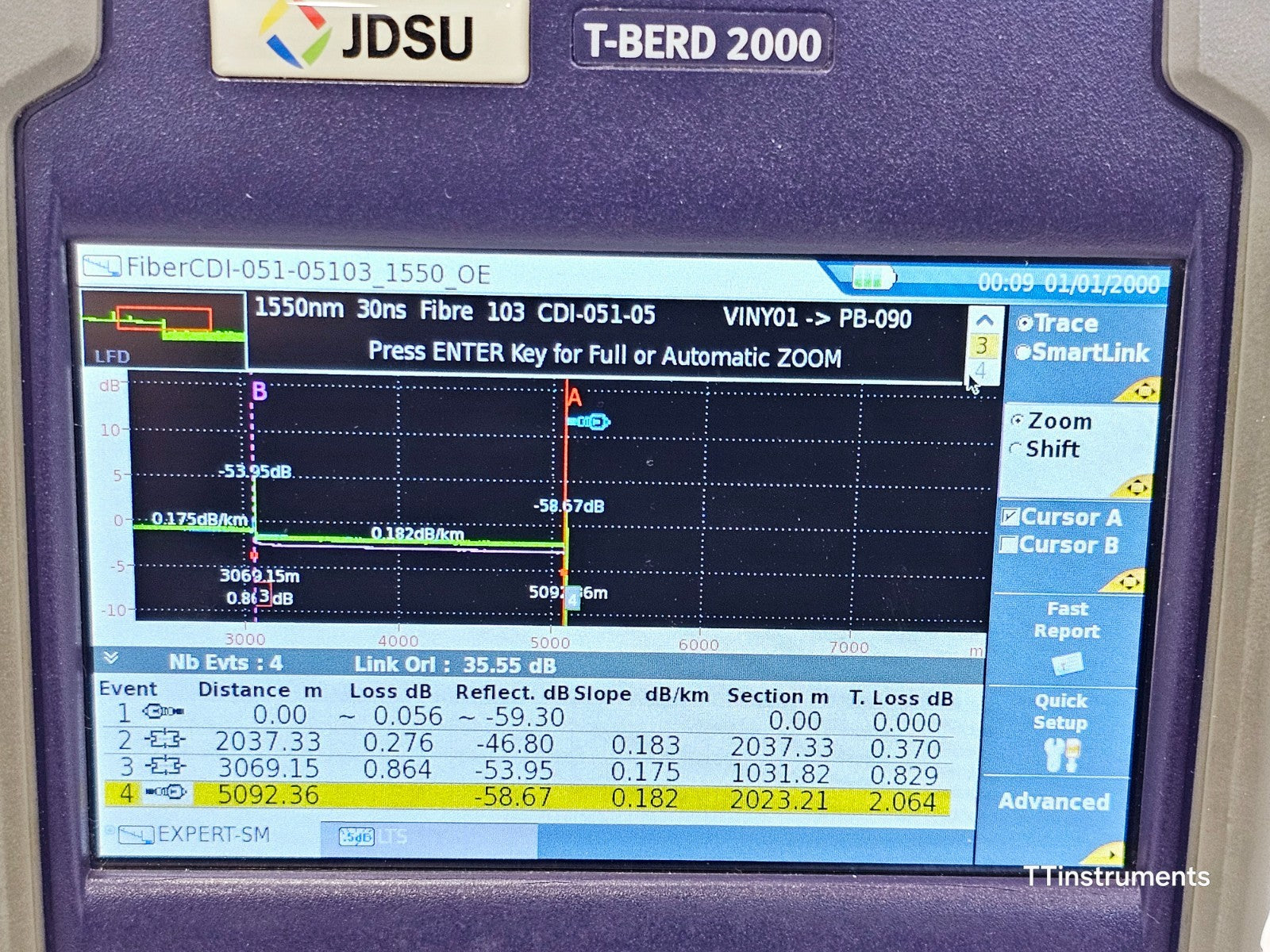 Viavi JDSU T-BERD 2000 w/ 4138 RMP65 1310/1550 & 1650 nm Filtered Metro PON OTDR