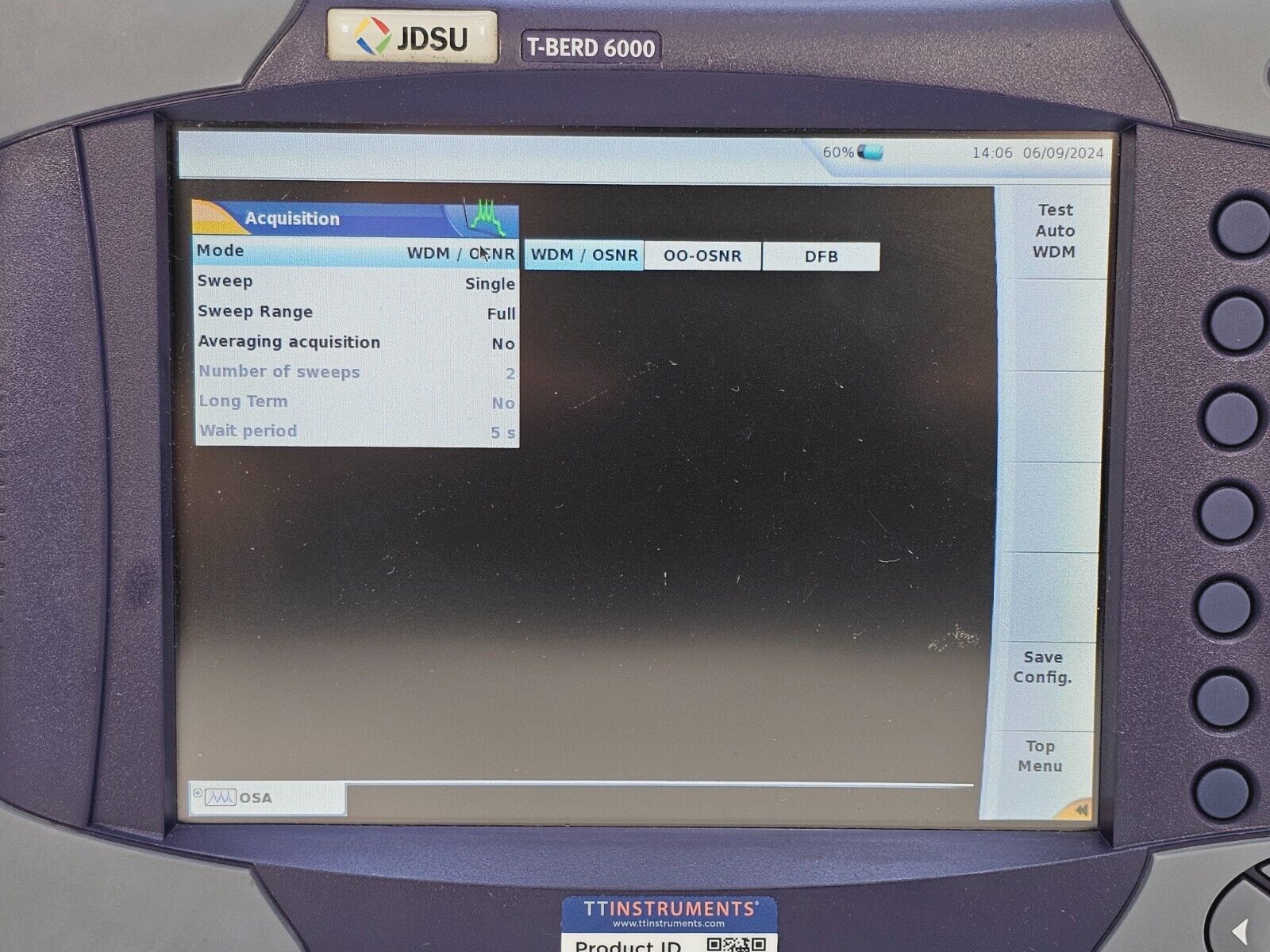 Viavi JDSU T-BERD 6000 + OSA-110M 1250-1650 nm 2304/91.02 PC-FC Optical Spectrum