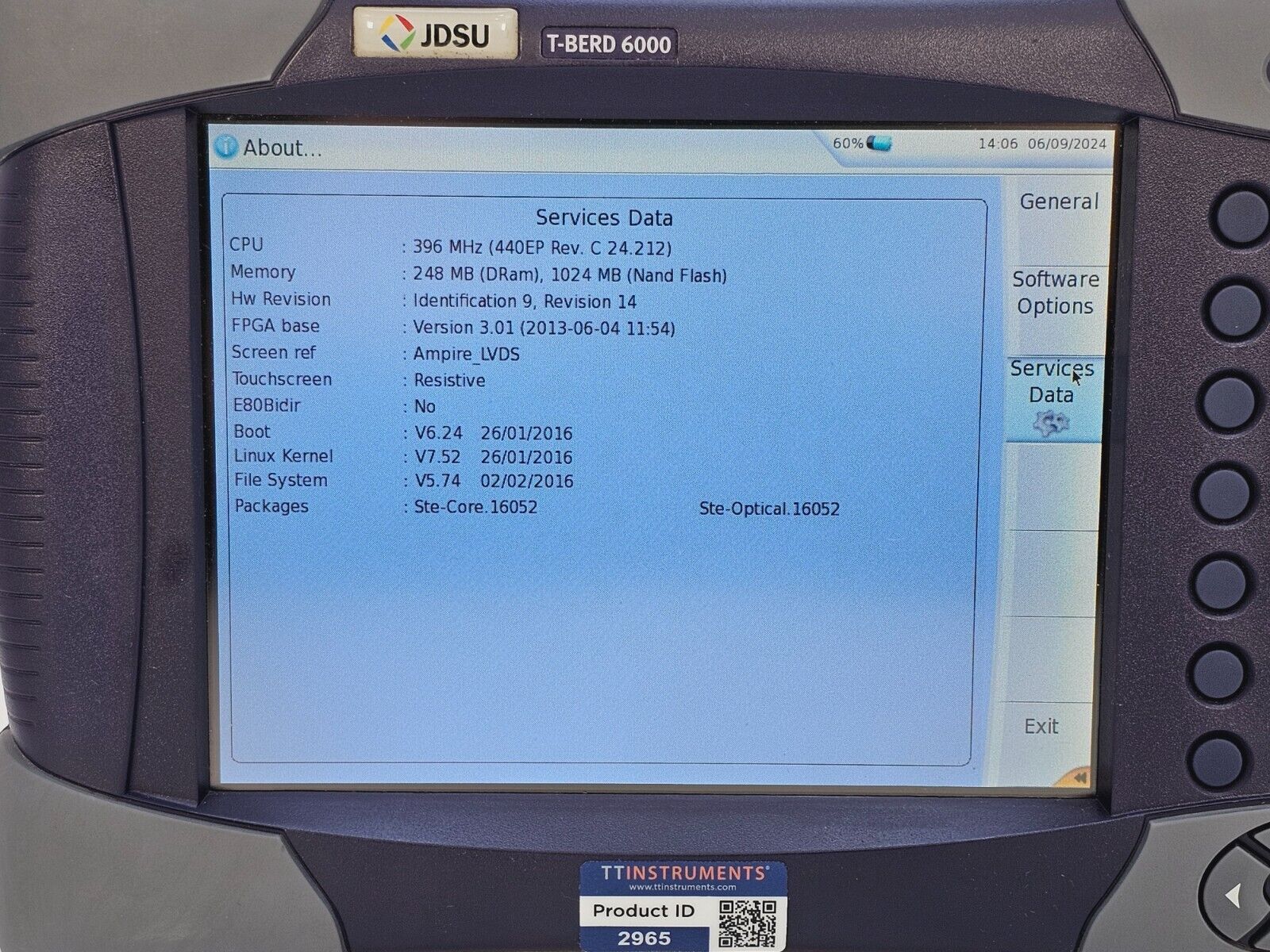 Viavi JDSU T-BERD 6000 + OSA-110M 1250-1650 nm 2304/91.02 PC-FC Optical Spectrum