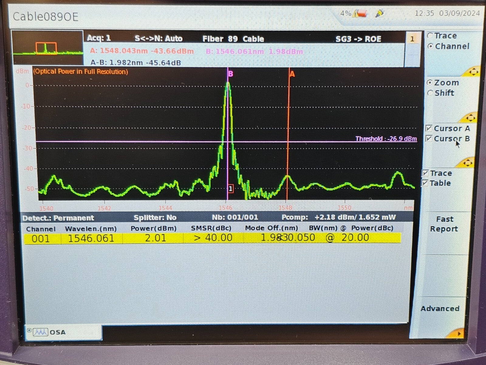 Viavi JDSU T-BERD 6000 + OSA-110M 1250 - 1650 nm OSA Optical Spectrum Analyzer