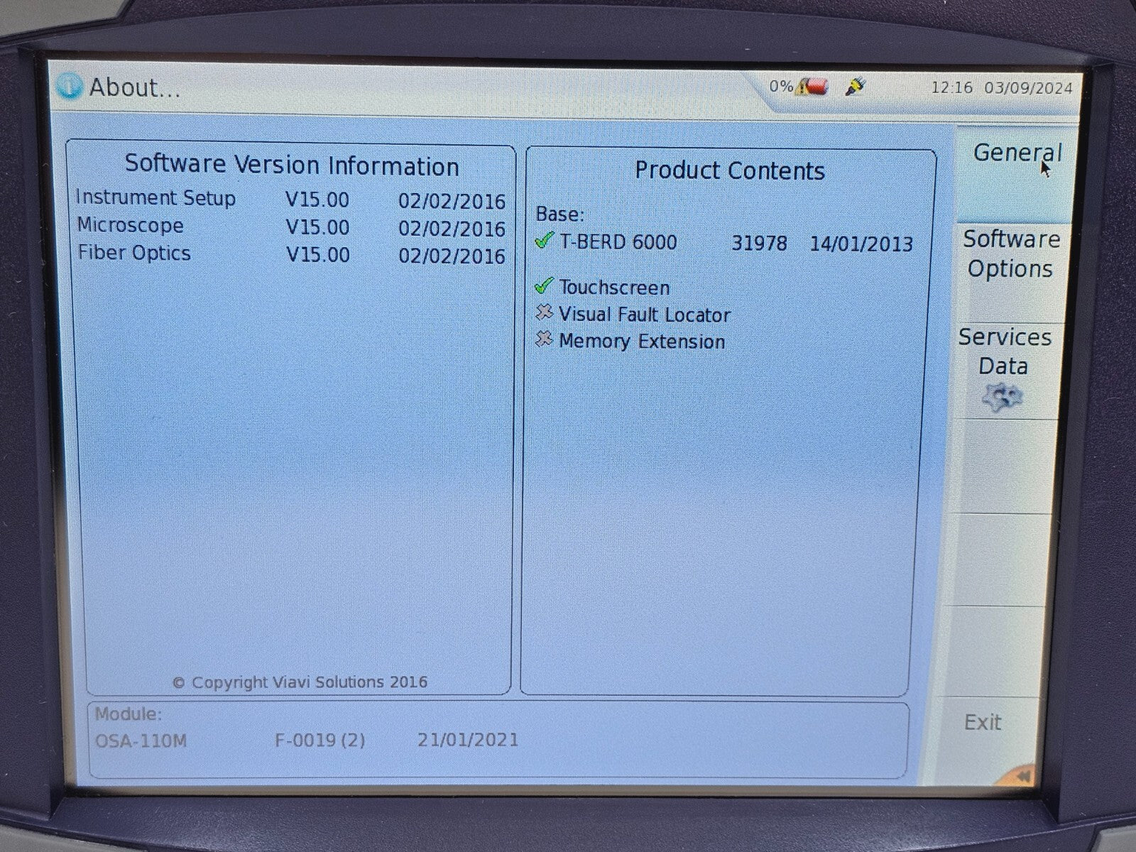 Viavi JDSU T-BERD 6000 + OSA-110M 1250 - 1650 nm OSA Optical Spectrum Analyzer