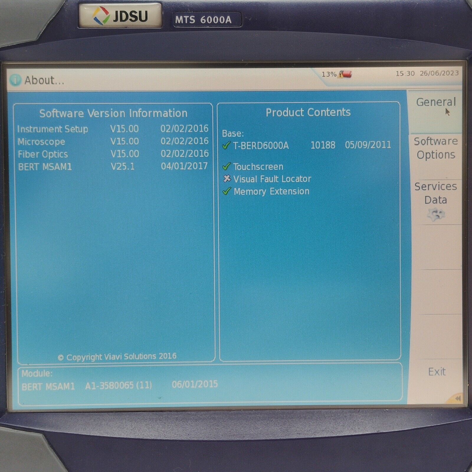 Viavi JDSU T-BERD 6000A w/ BERT MSAM Ethernet C1000 10G LAN Optical Electrical