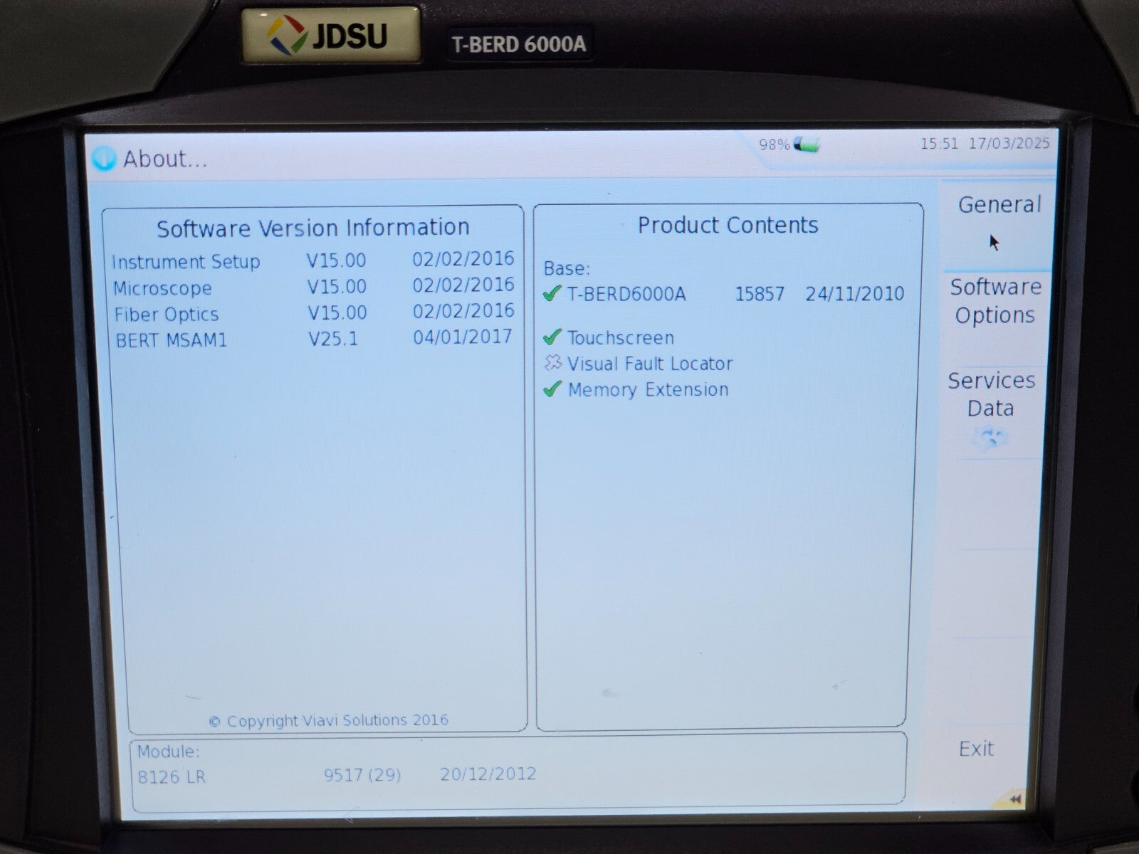 Viavi JDSU T-BERD 6000A with 8126 LR OTDR 1310/1550 nm Singlemode Long Range