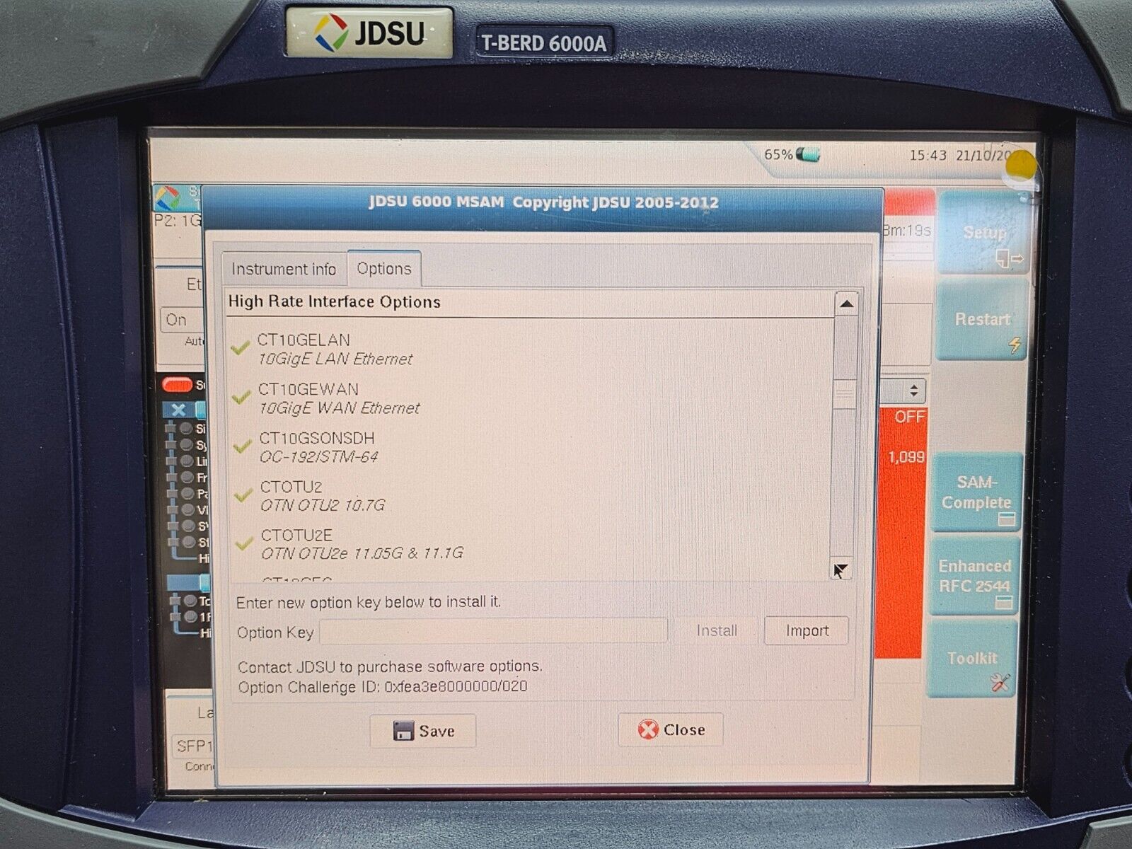 Viavi JDSU T-BERD 6000A with BERT C1004 10G Module Ethernet CPRI Fibre Channel