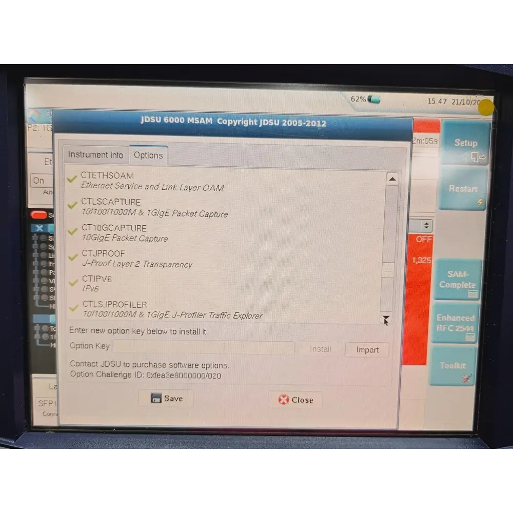 Viavi JDSU T-BERD 6000A unit label showing model number and serial information
