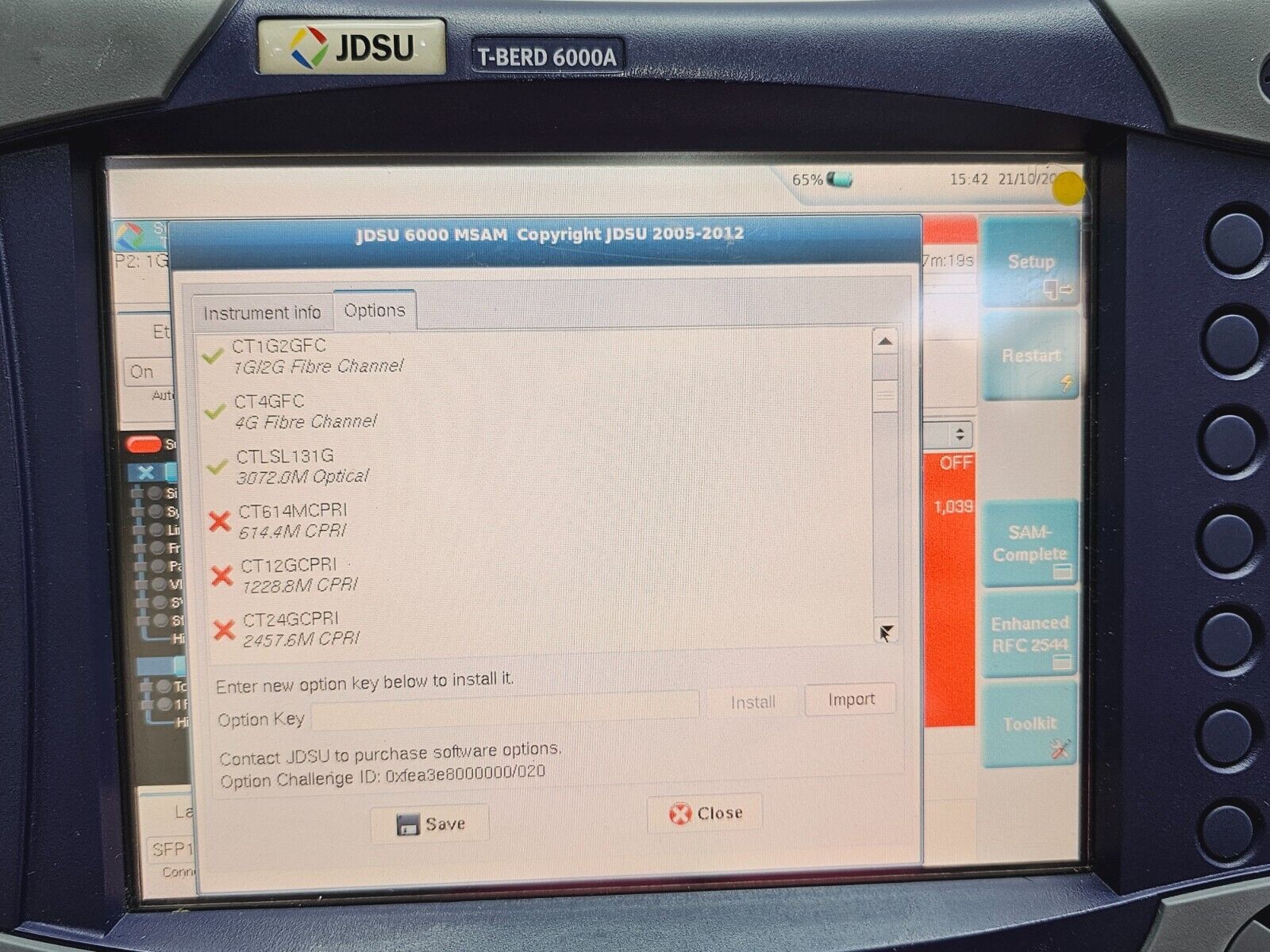 Viavi JDSU T-BERD 6000A with BERT C1004 10G Module Ethernet CPRI Fibre Channel