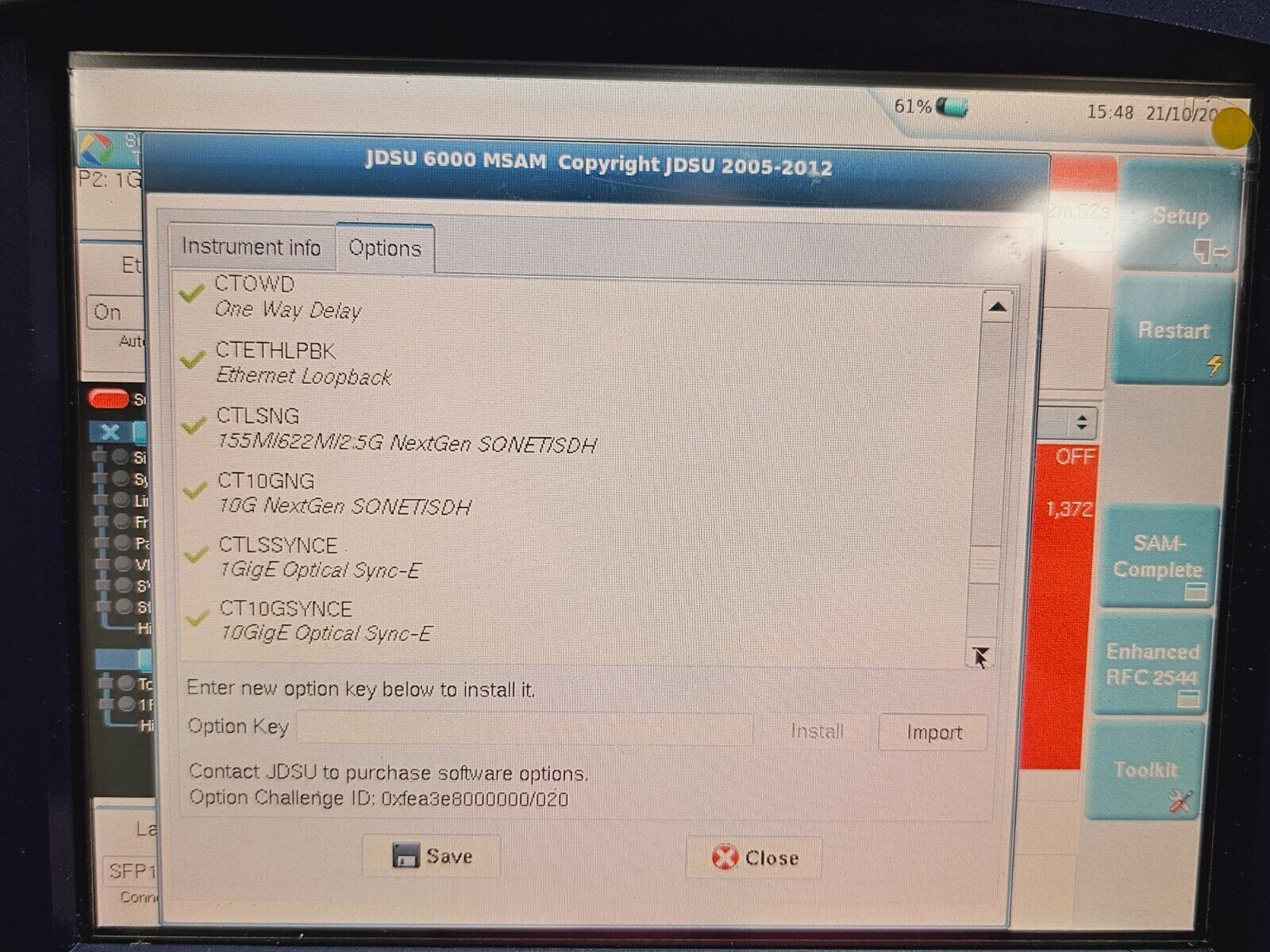 Viavi JDSU T-BERD 6000A with BERT C1004 10G Module Ethernet CPRI Fibre Channel