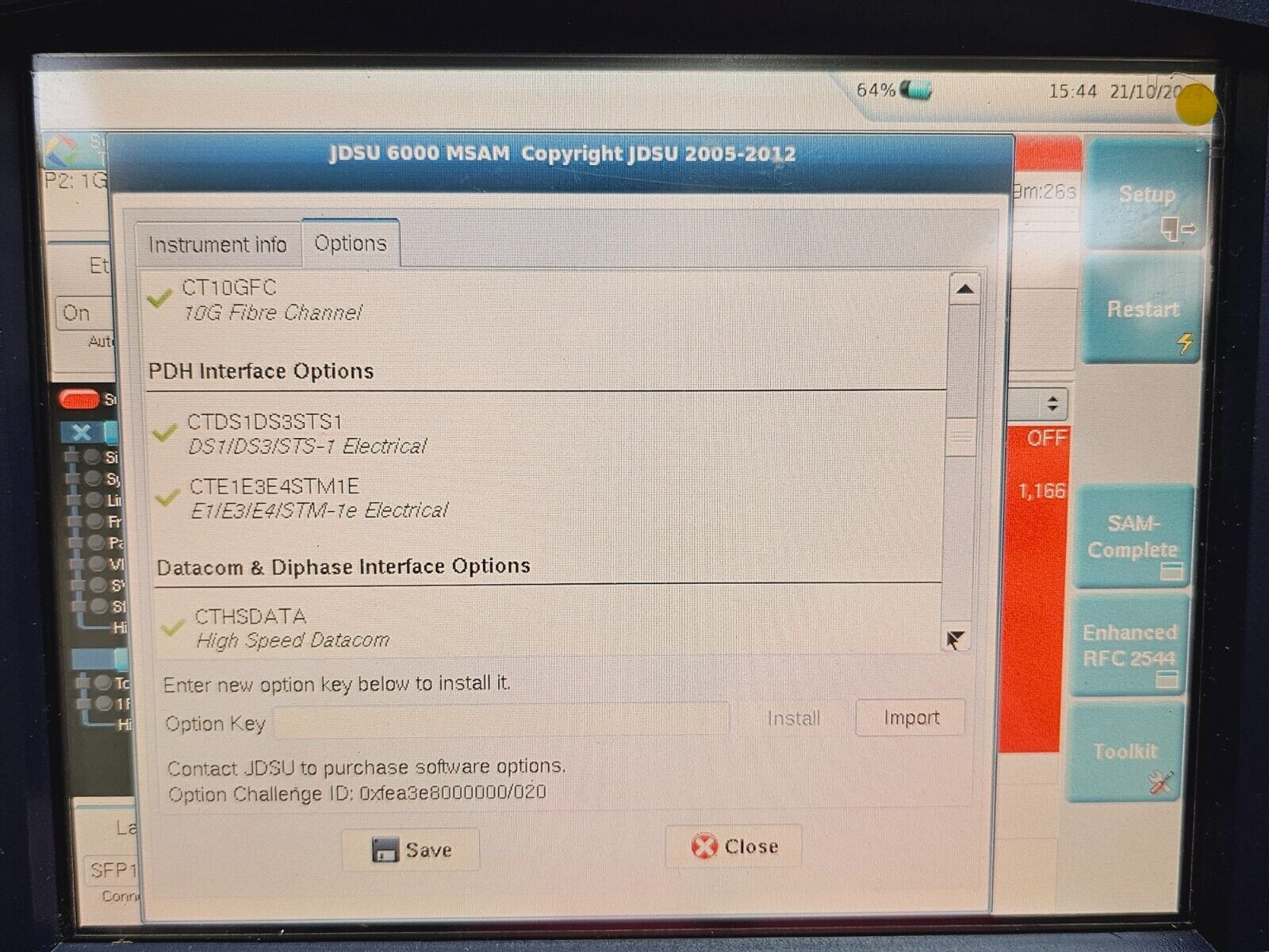 Viavi JDSU T-BERD 6000A with BERT C1004 10G Module Ethernet CPRI Fibre Channel