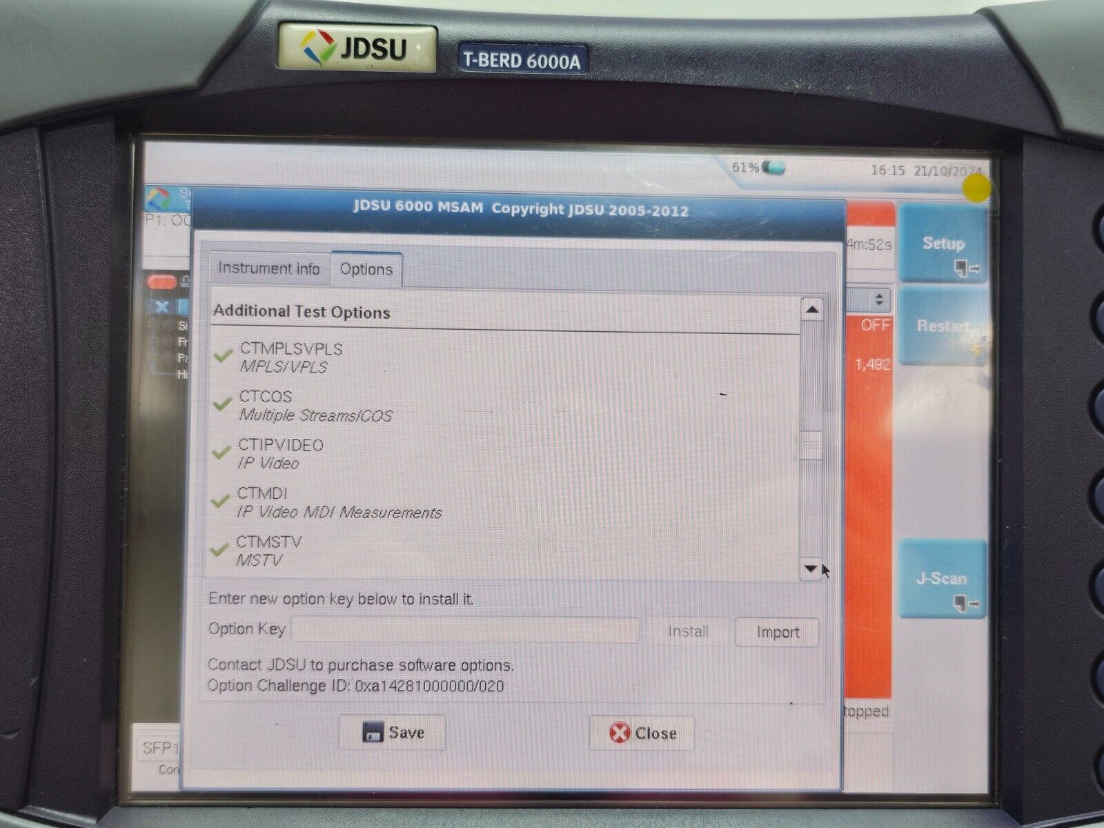 Viavi JDSU T-BERD 6000A with BERT MSAM C1004 Module 10G Ethernet & Fibre Channel