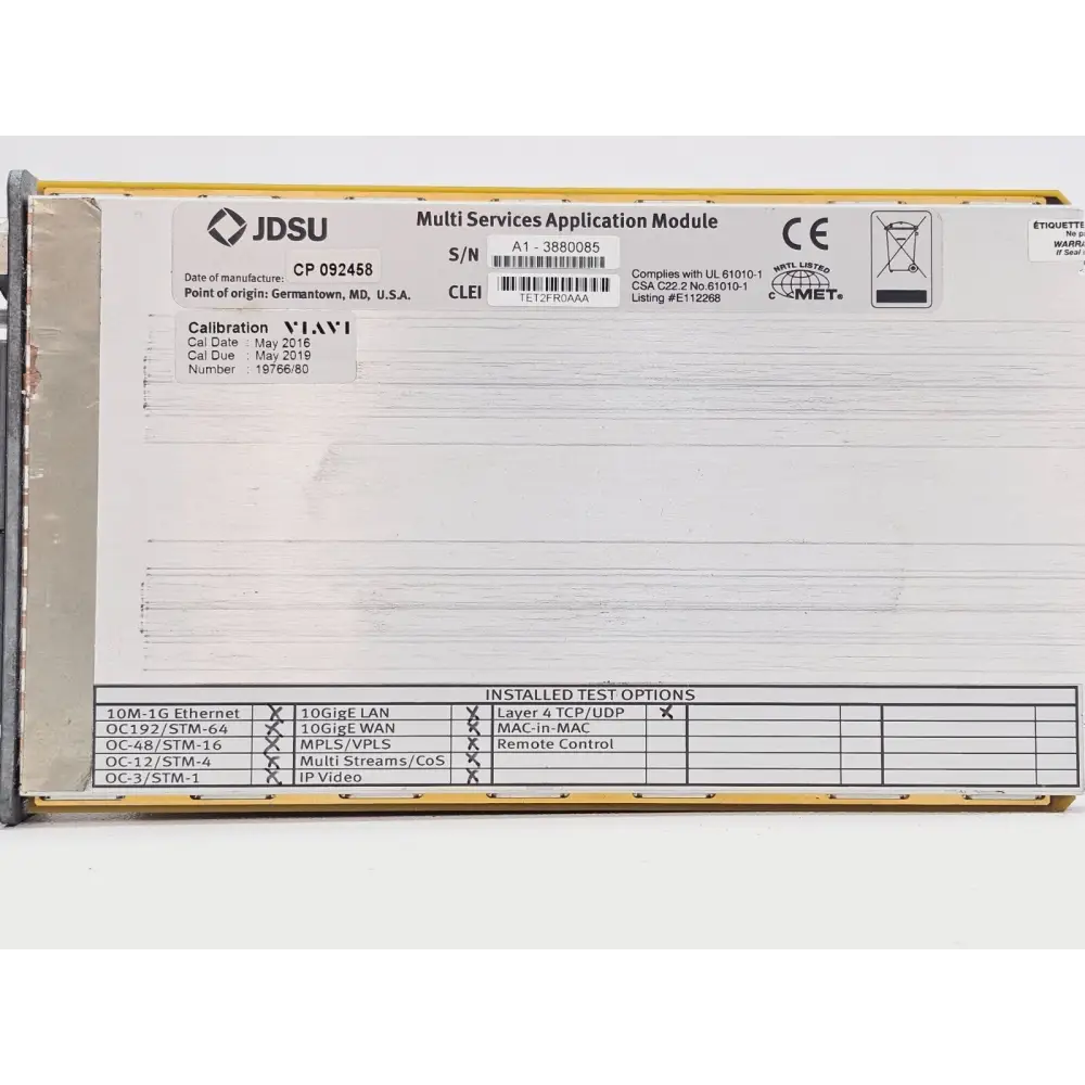 T-BERD 6000A licence screen showing OTN and Optical BERT options