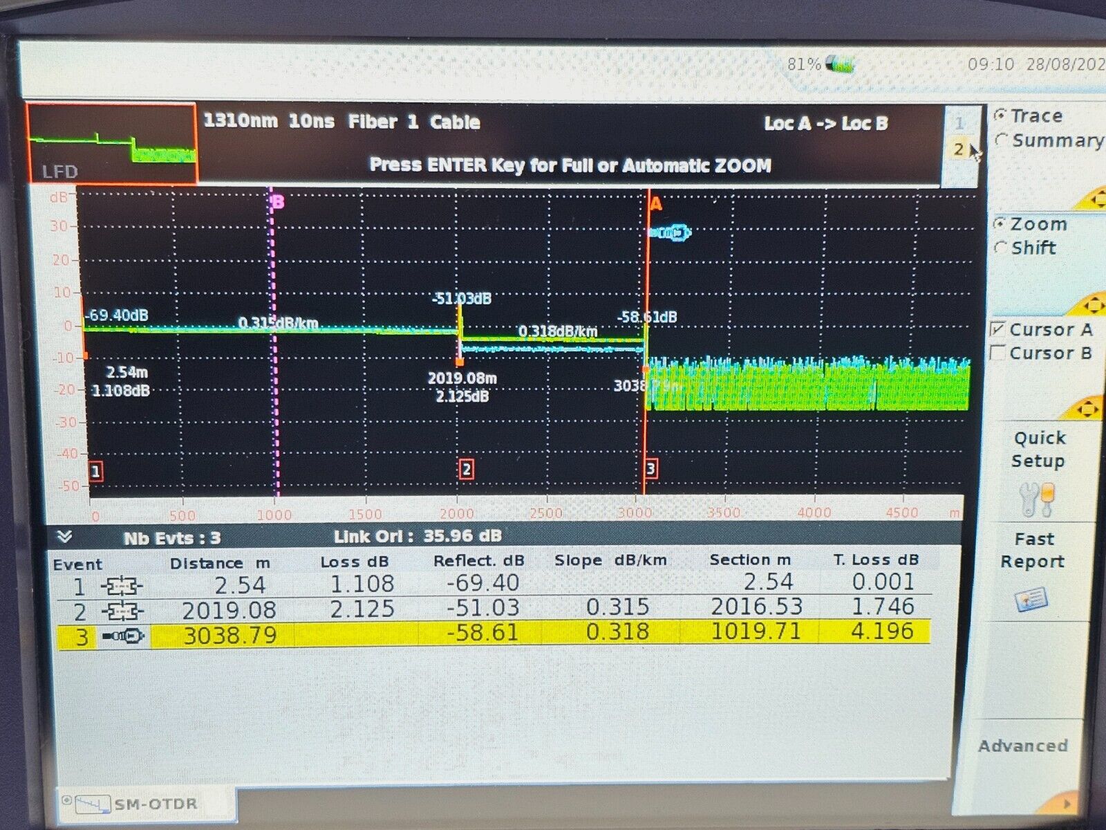 Viavi JDSU T-BERD TB 6000A with 8126B SM OTDR 1310/1550nm 41/40 dB E8126B APC FC