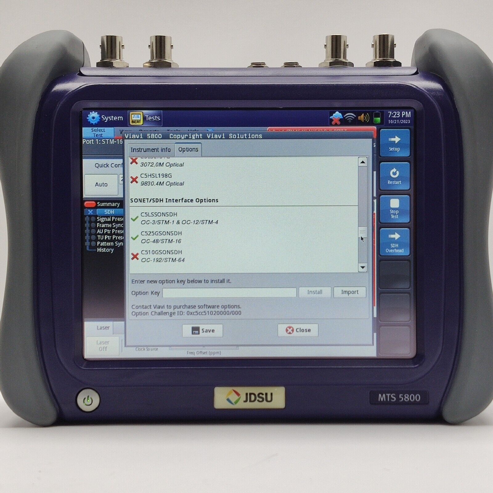 Viavi JDSU TB/MTS-5800 w/ 5801P SDH SONET OC/STM & PDH E1/3/4 DS1/3 Electrical