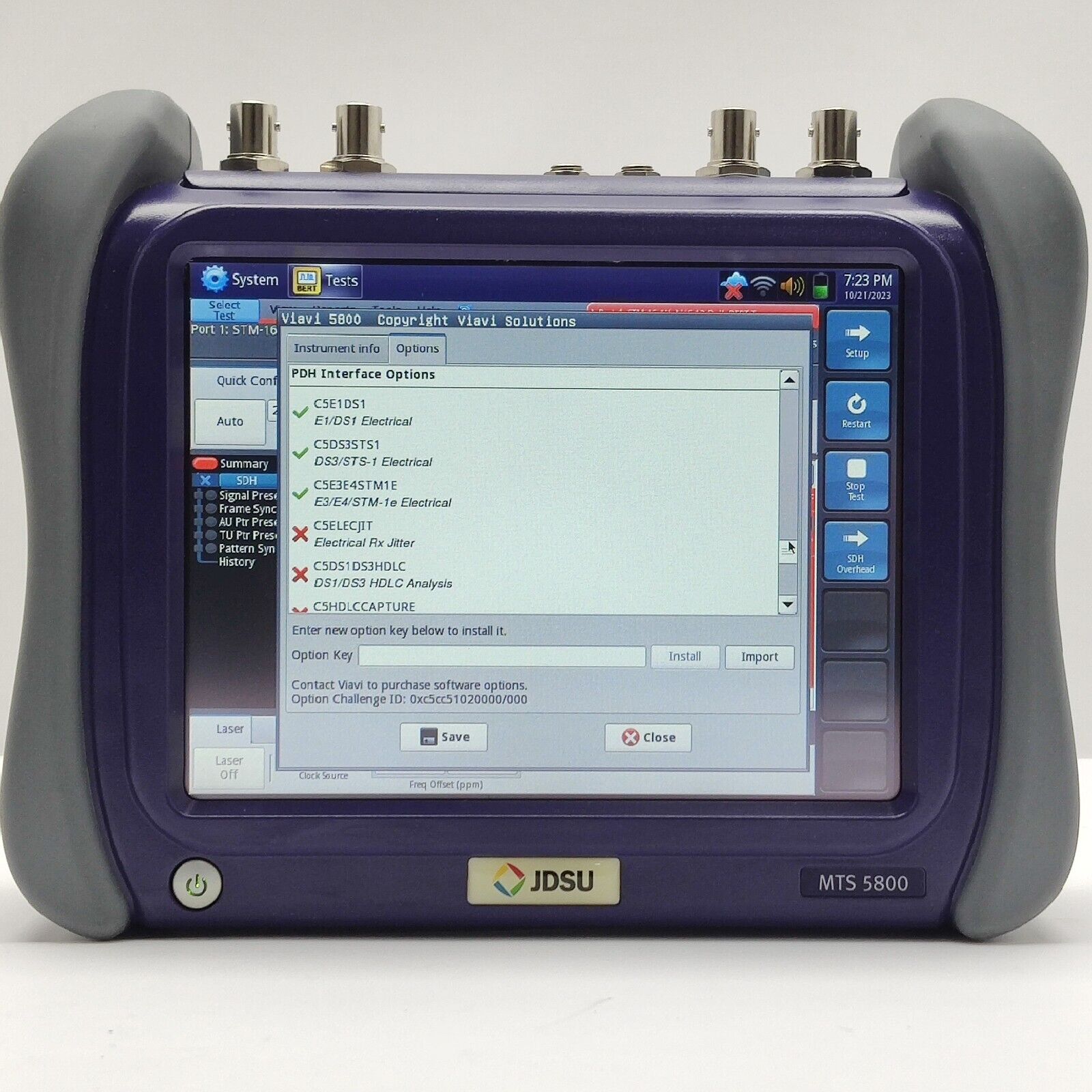 Viavi JDSU TB/MTS-5800 w/ 5801P SDH SONET OC/STM & PDH E1/3/4 DS1/3 Electrical