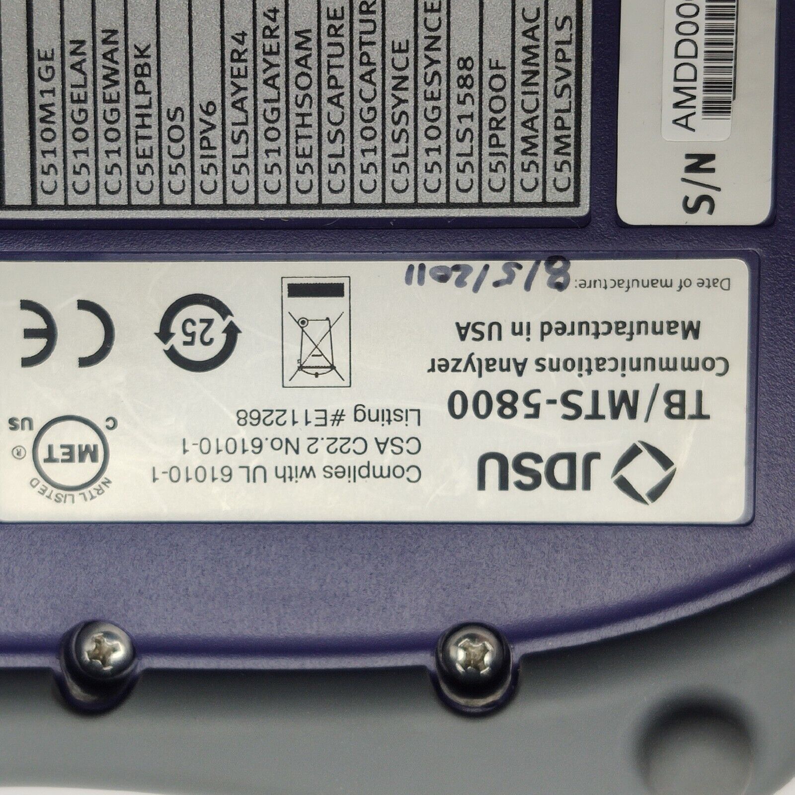 Viavi JDSU TB/MTS-5800 w/ 5801P SDH SONET OC/STM & PDH E1/3/4 DS1/3 Electrical